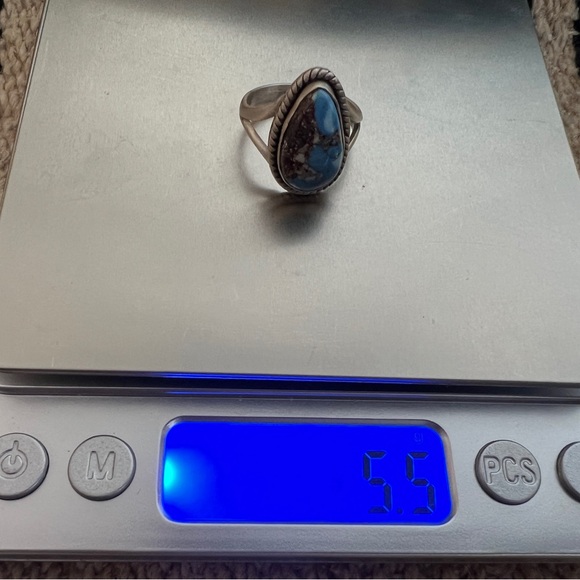 ❤️ Golden Hills Turquoise Brushed 925 Southwestern Navajo Ring SZ 8 Matte Stone - Picture 10 of 15